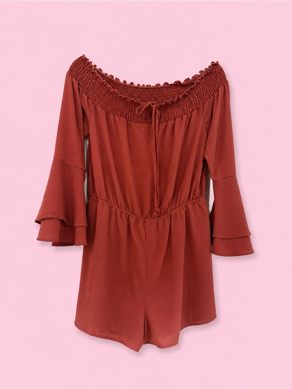 Women’s Off-Shoulder Rust Red Romper - Picture 1 of 1